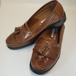 Deer Stags Herman Men Sz 10.5W Cognac Faux Leather Loafer Kiltie Tassels Slip On